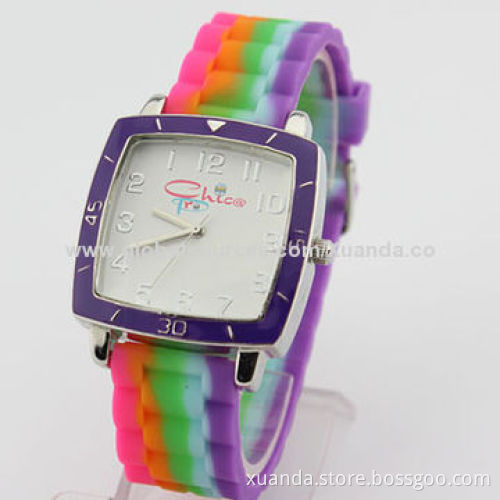 Man sports watch, metal bezel on case, soft silicone band, 3atm waterproof